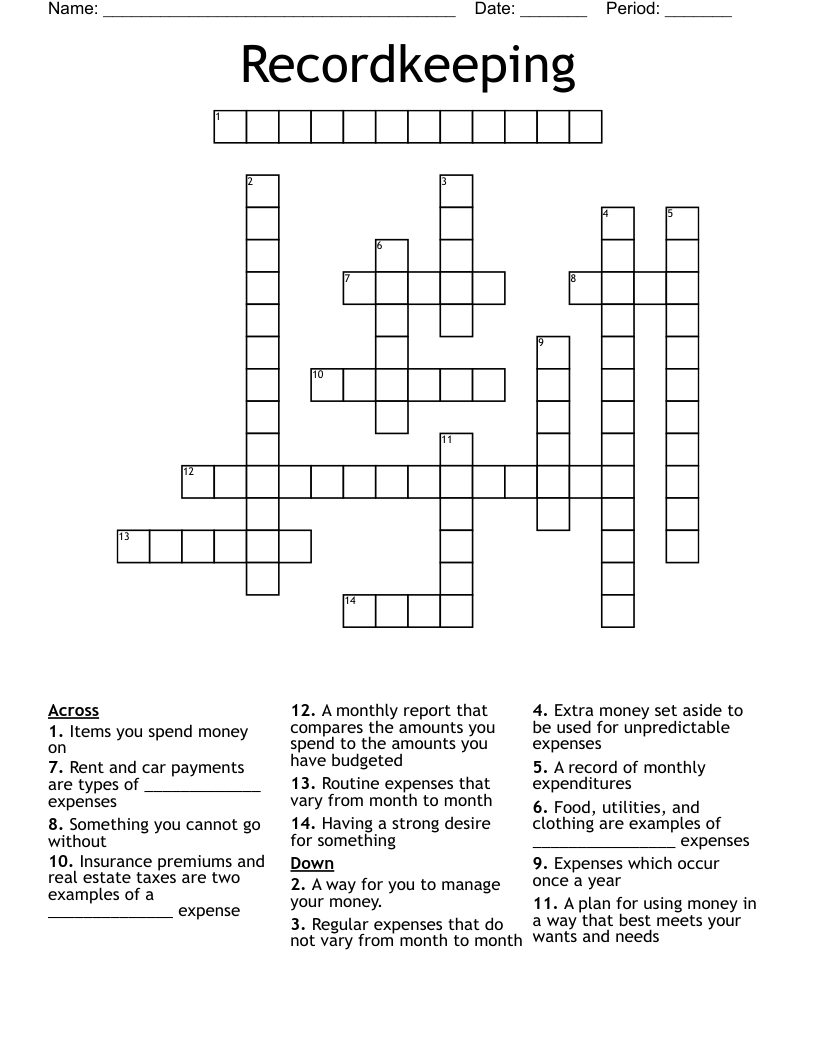 Recordkeeping Crossword