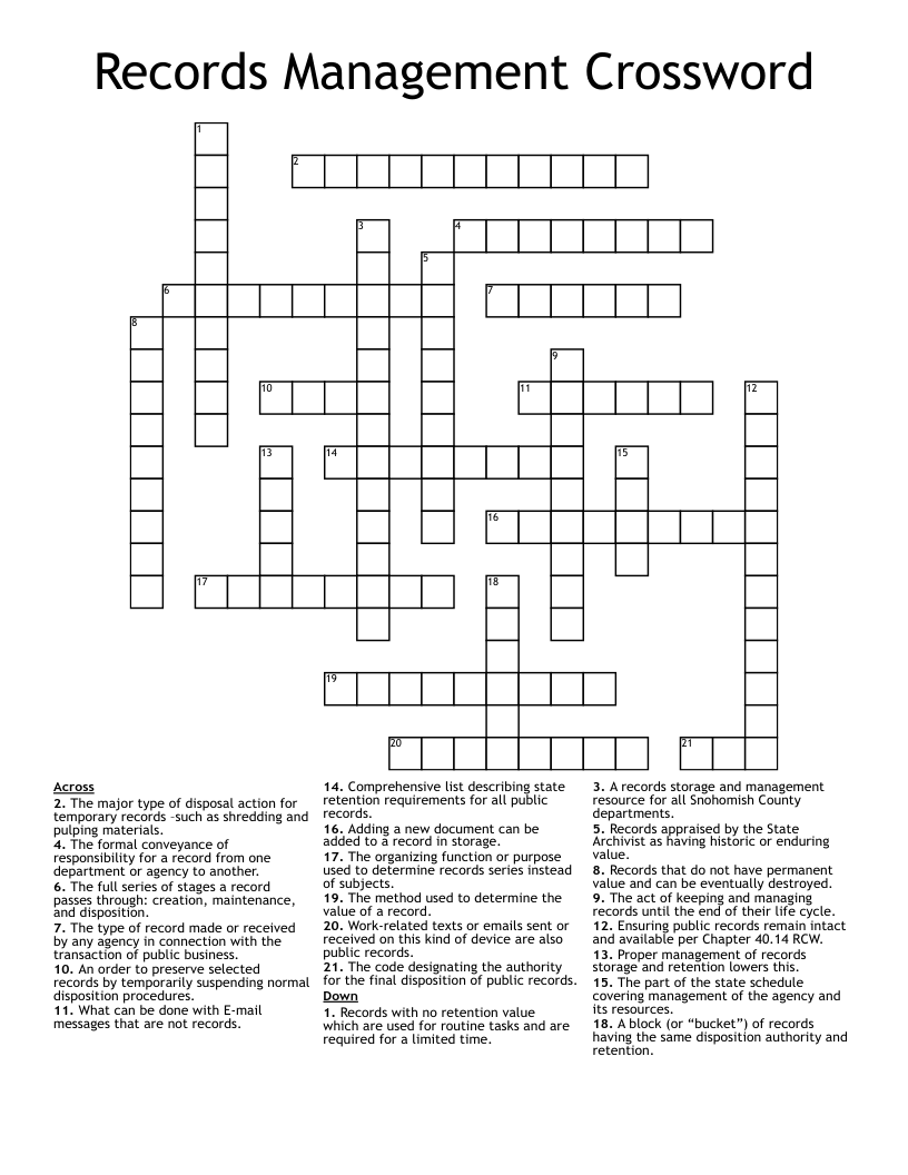Records Management Crossword