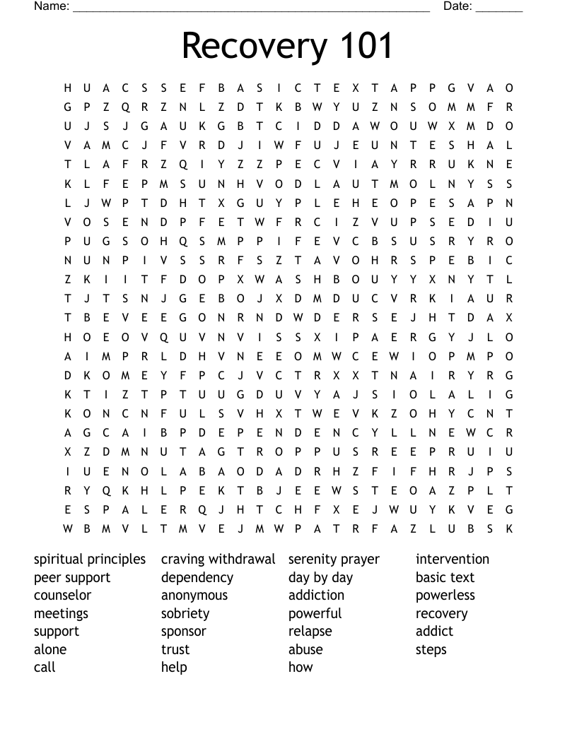 Recovery 101 Word Search