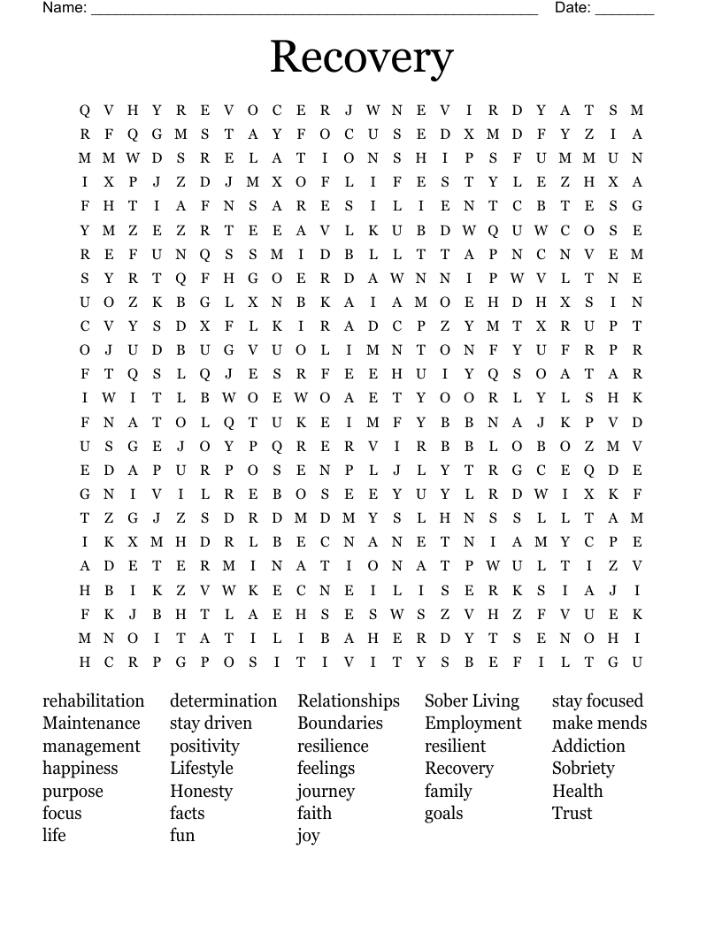 Recovery Word Search