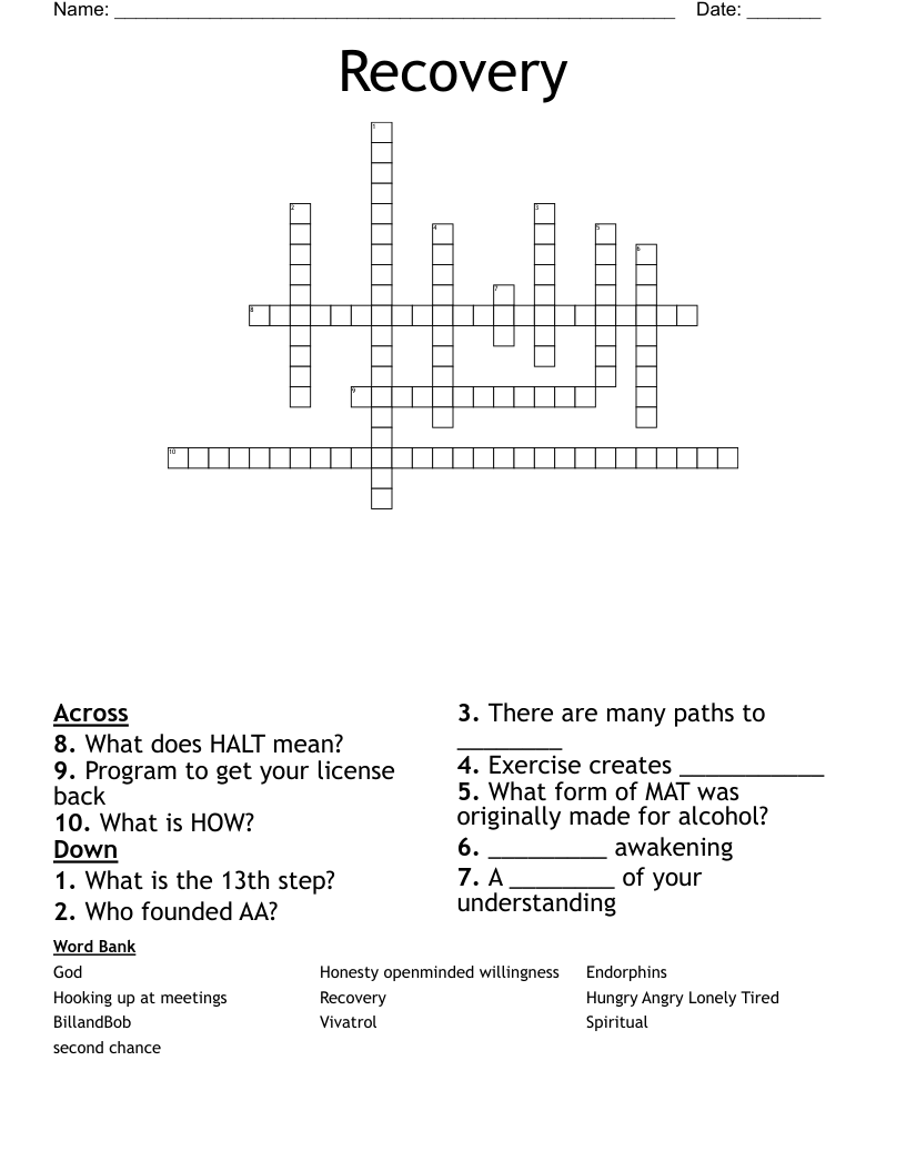 Recovery Crossword