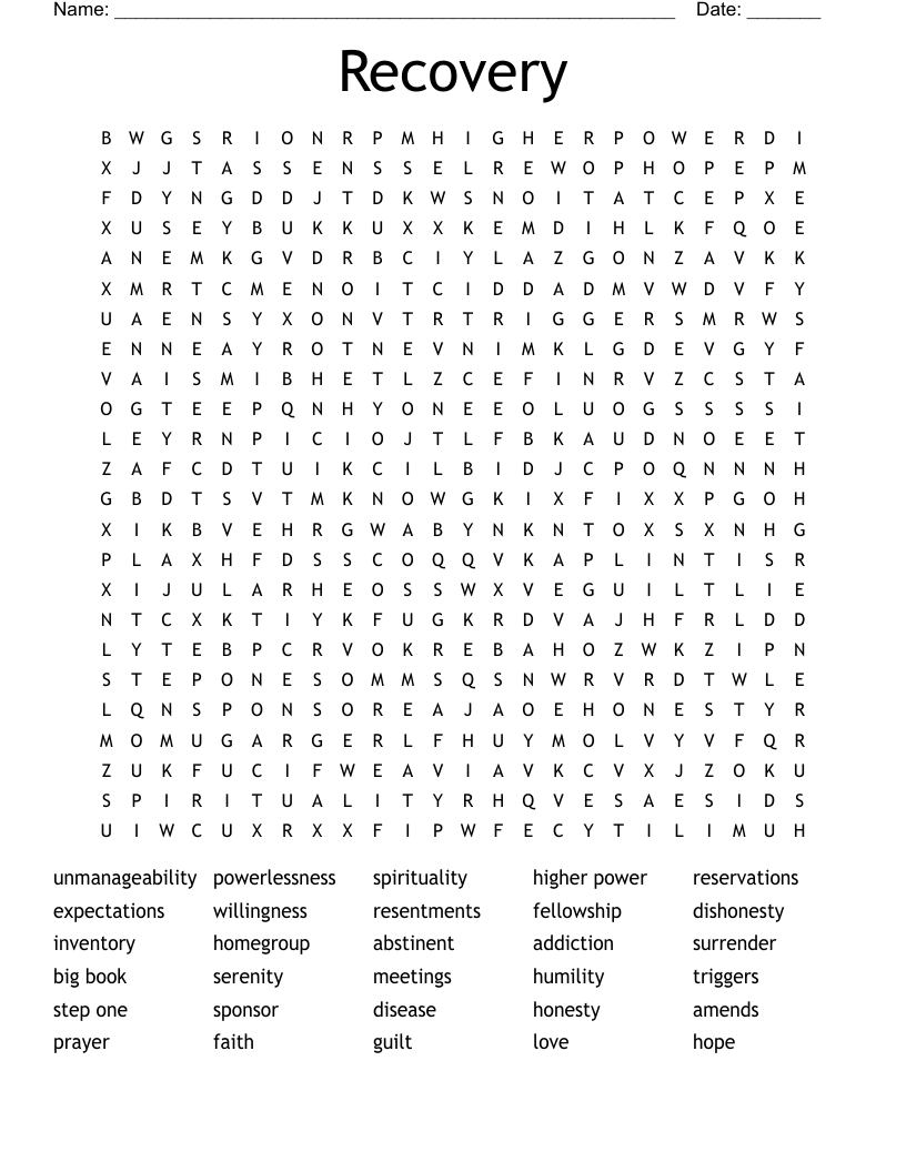 Recovery Word Search