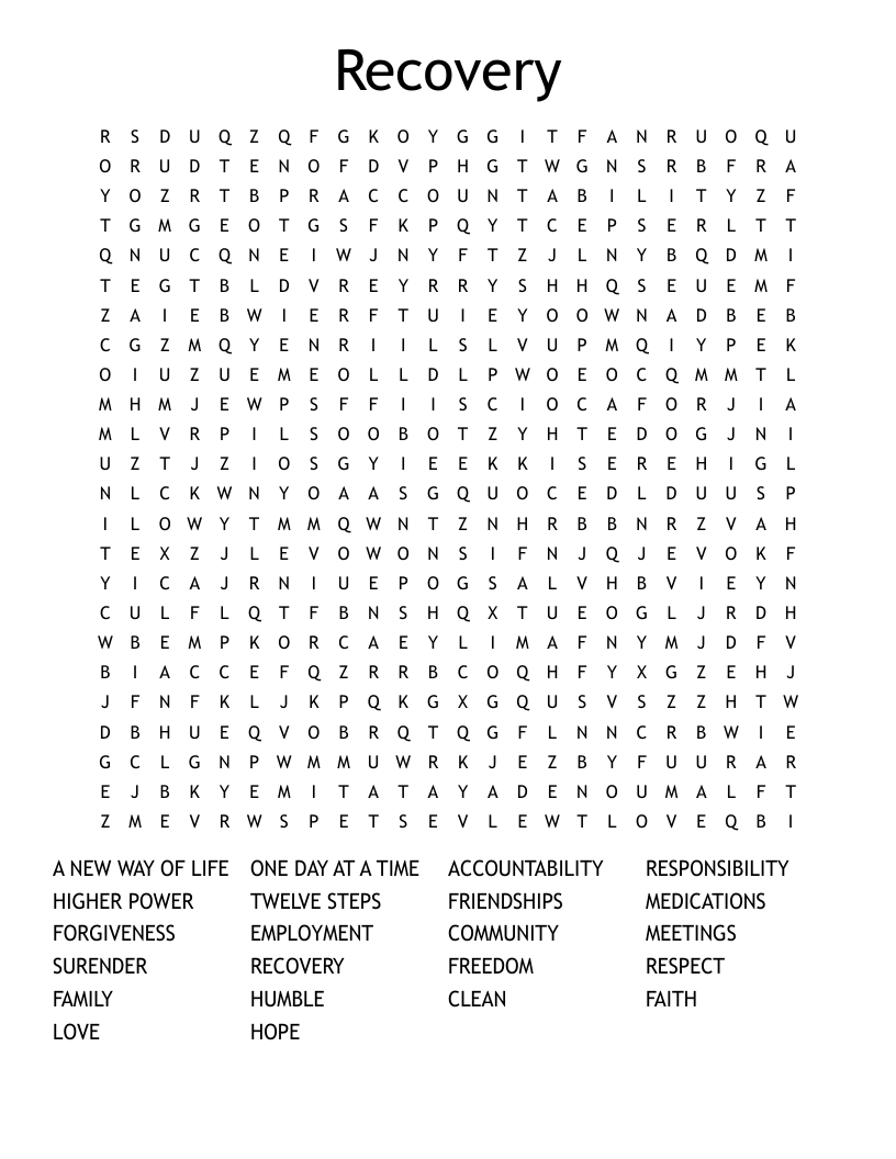 Recovery Word Search