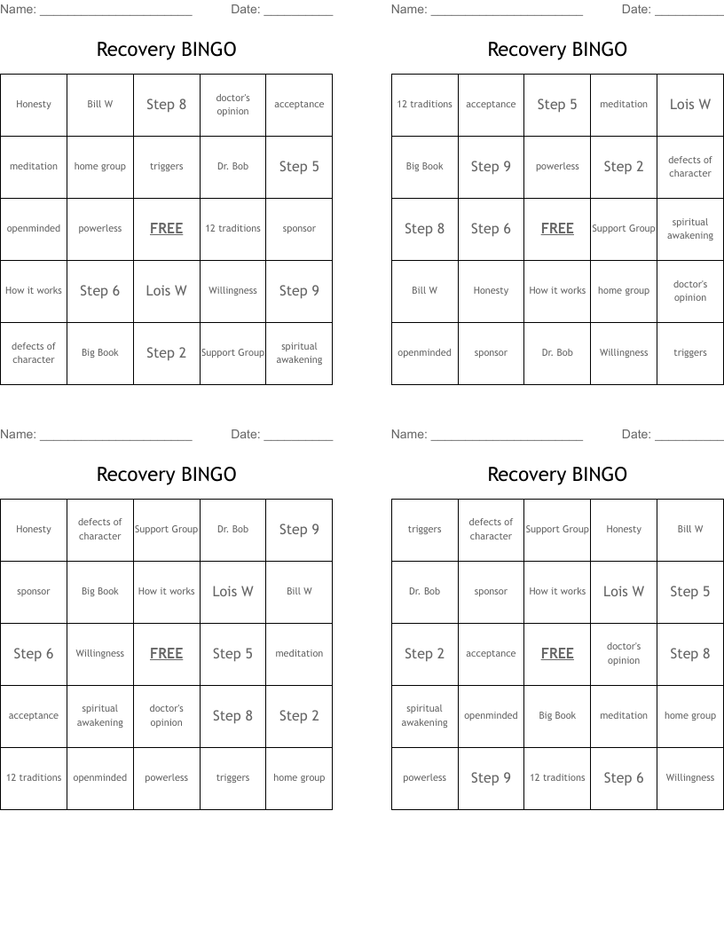 Recovery BINGO