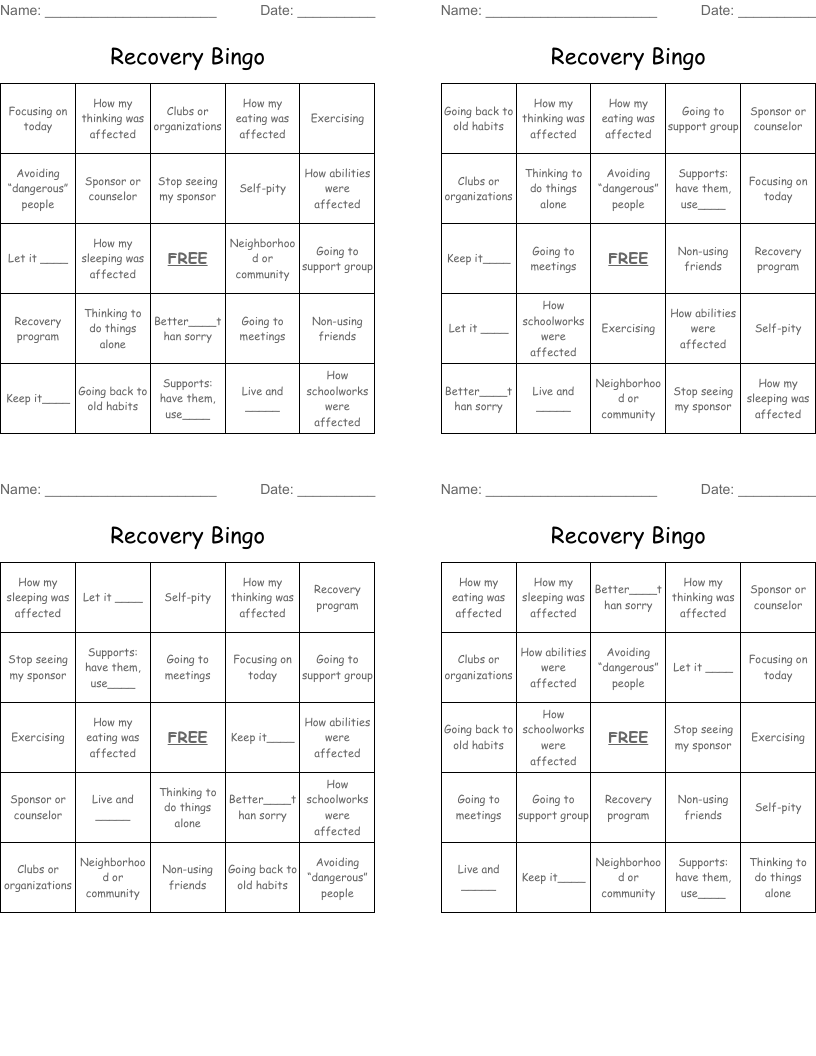 Recovery Bingo