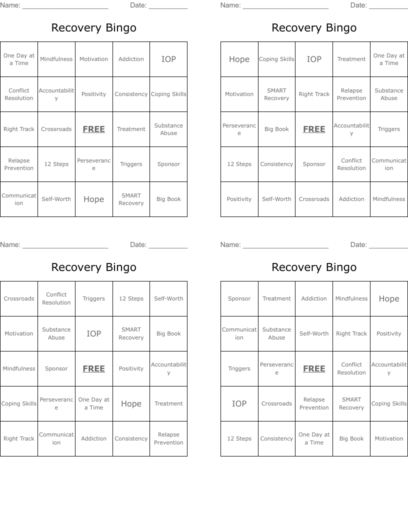 Recovery Bingo