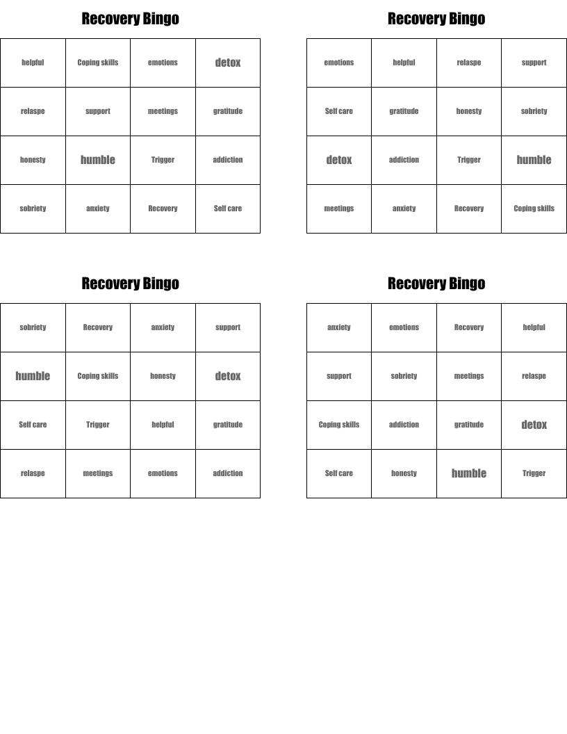 Recovery Bingo