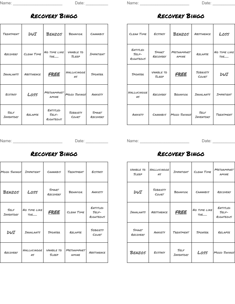 Recovery Bingo