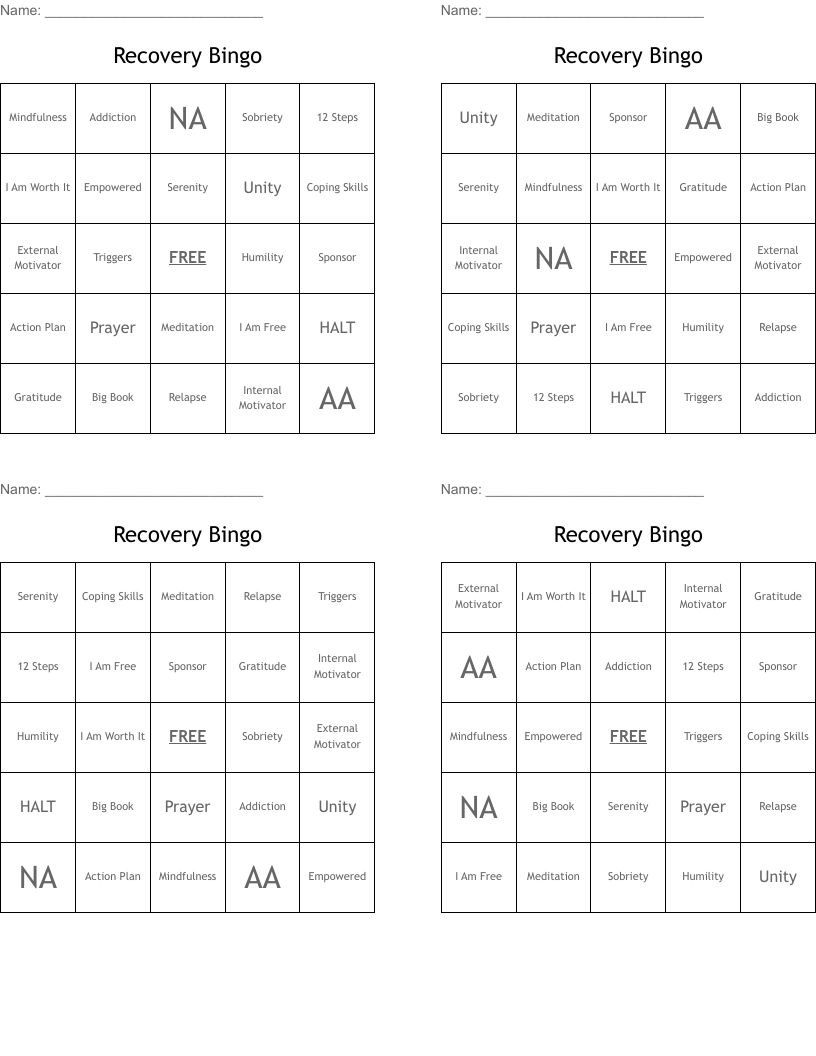 Recovery Bingo