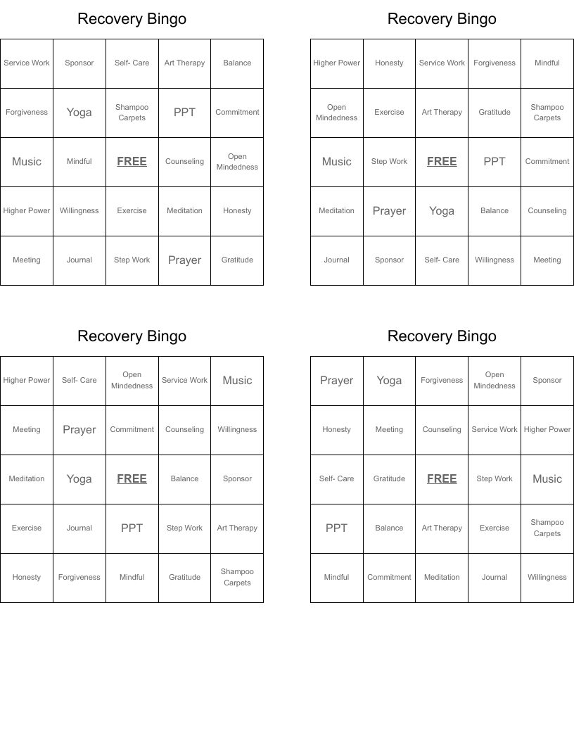 Recovery Bingo