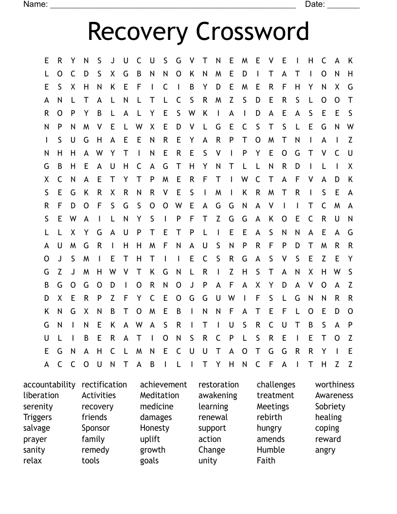 Recovery Crossword Word Search