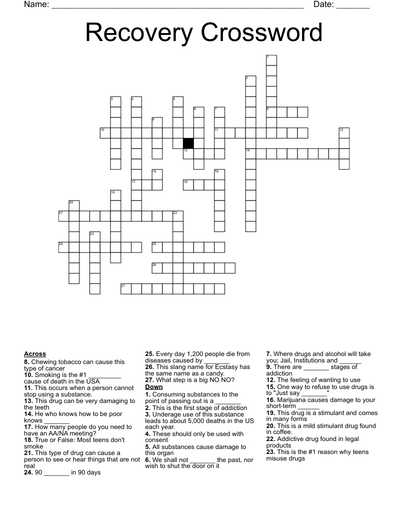 Recovery Crossword