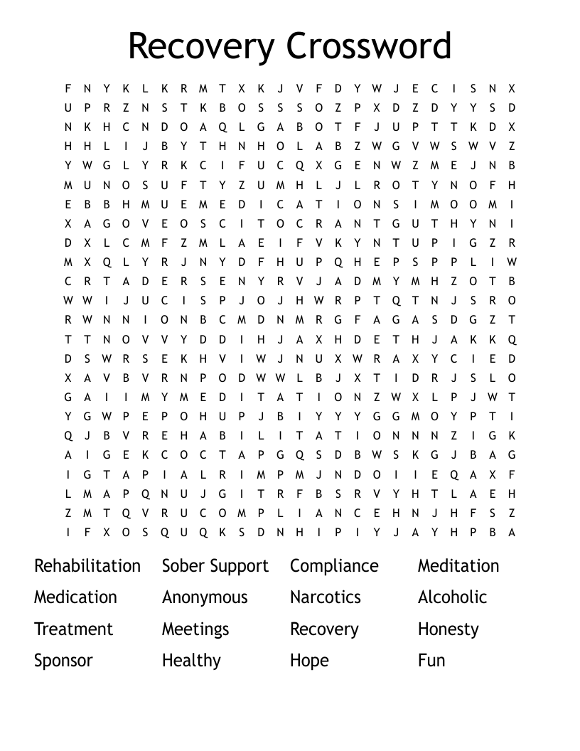 Recovery Crossword Word Search