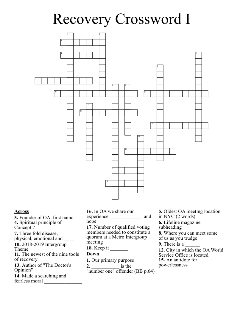 Recovery Crossword I