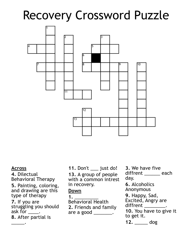 Recovery Crossword Puzzle