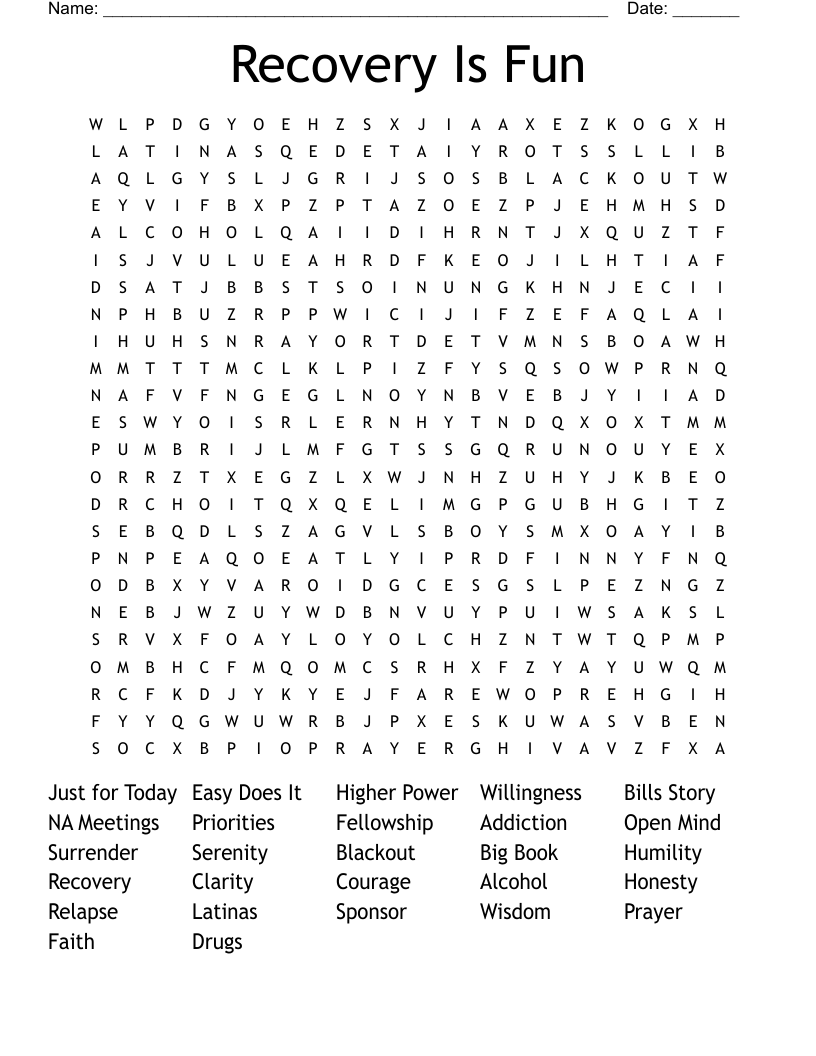Recovery Is Fun Word Search