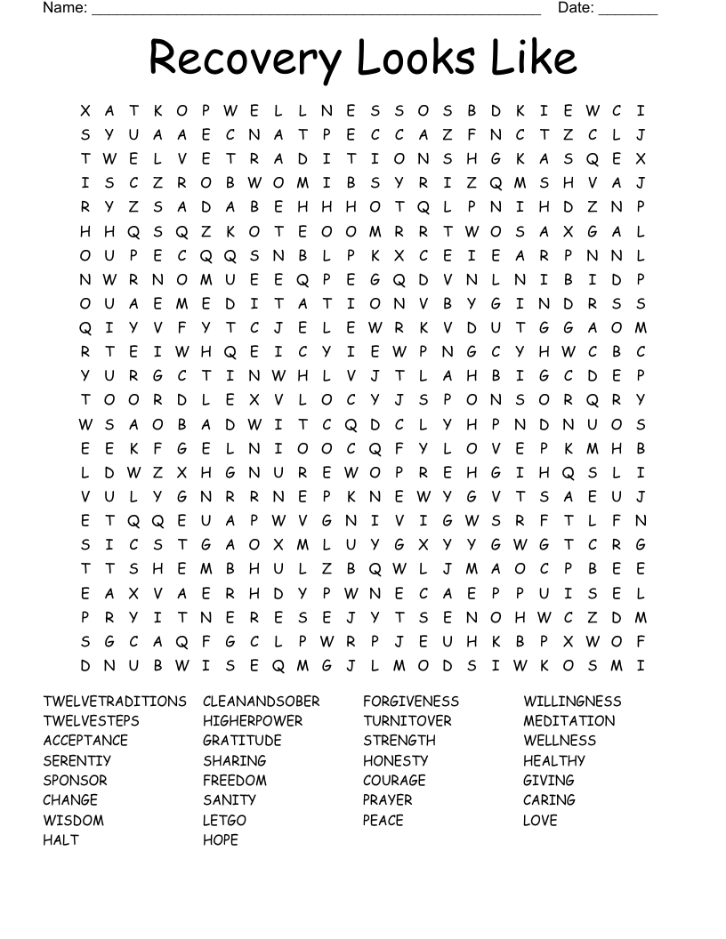 Recovery Looks Like Word Search