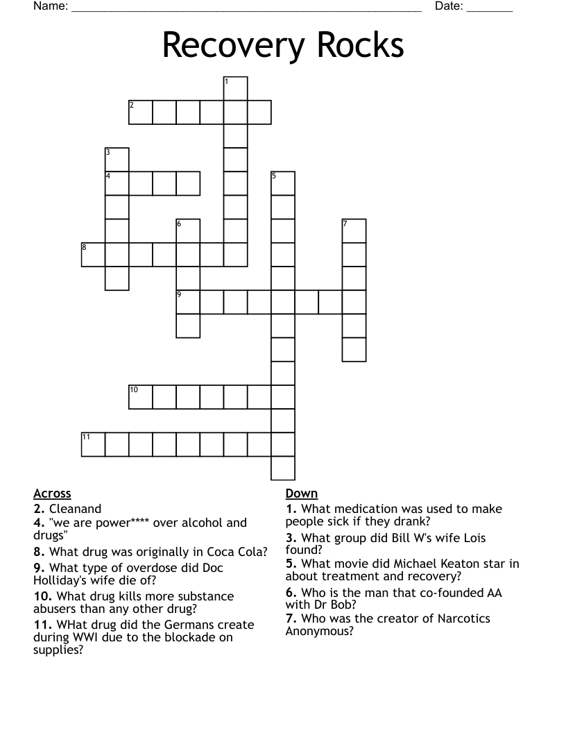 Recovery Rocks Crossword