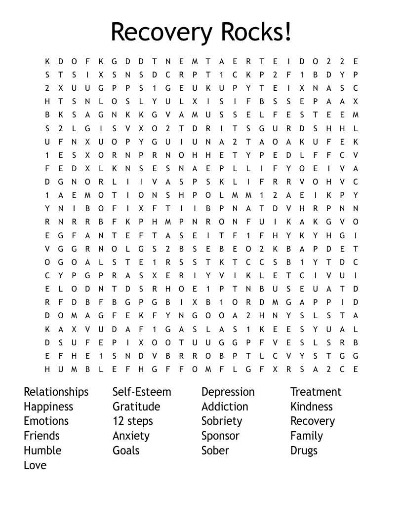 Recovery Rocks! Word Search