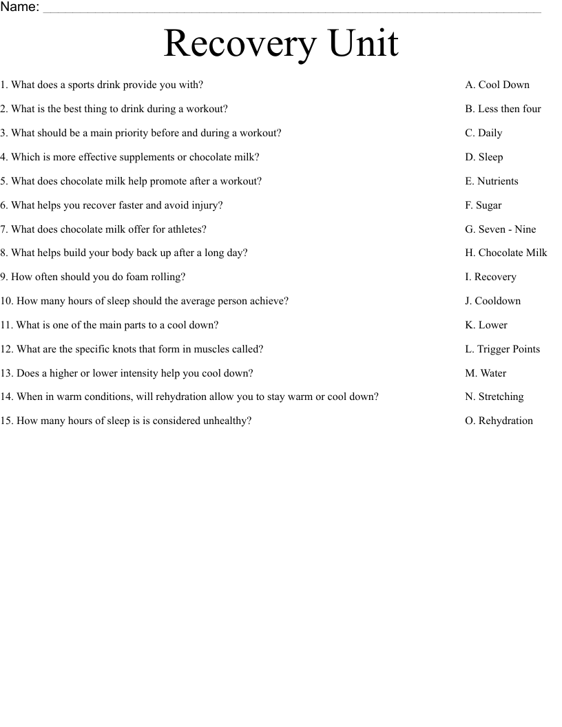 Recovery Unit  Worksheet
