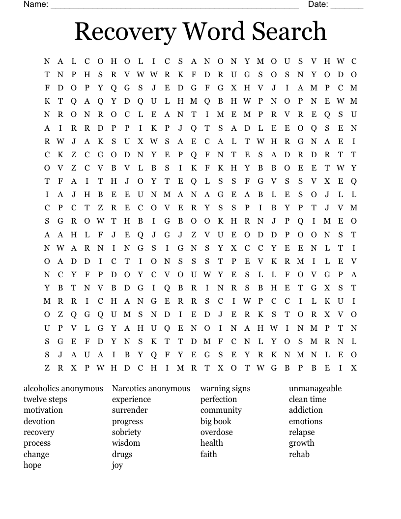 Recovery Word Search