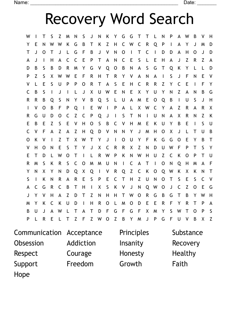 Recovery Word Search