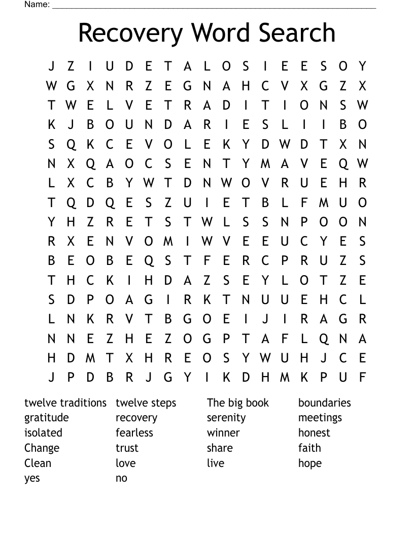 Recovery Word Search