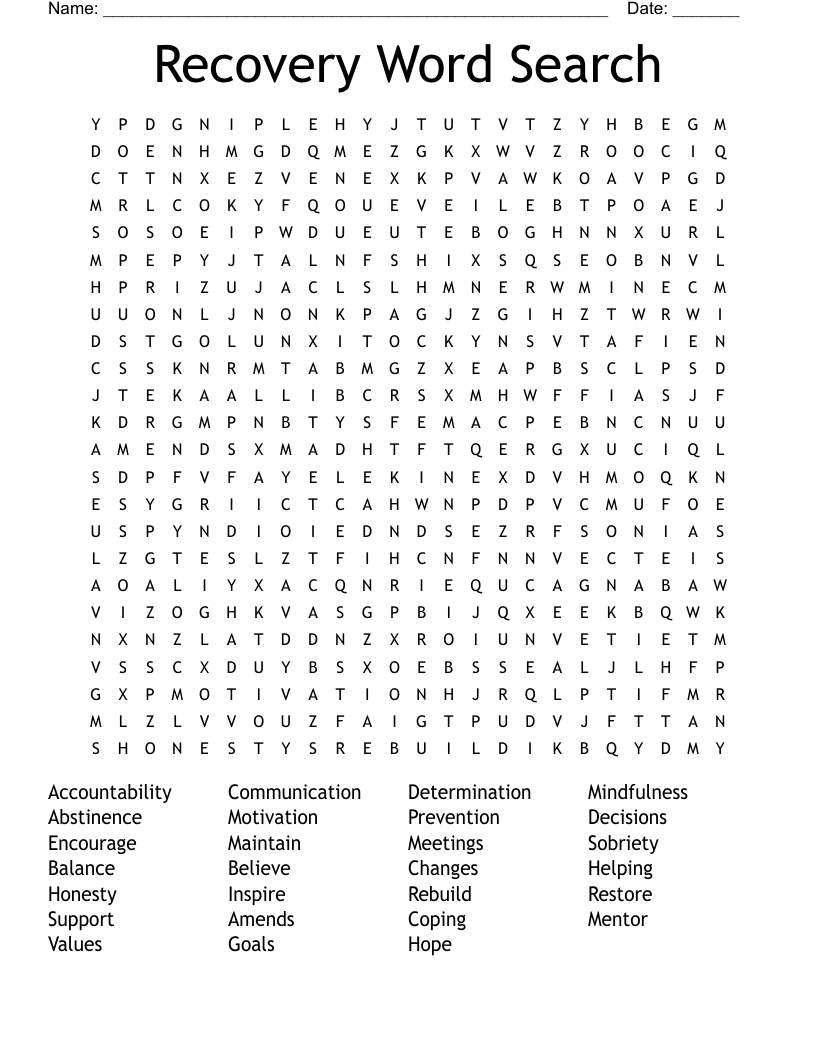 Recovery Word Search
