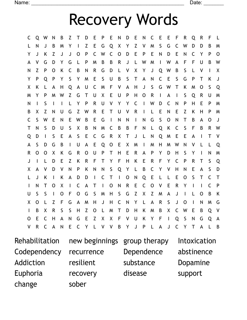 Recovery Words Word Search