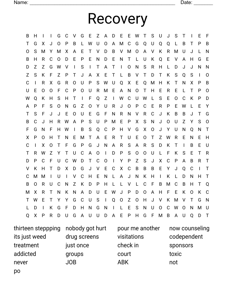 Recovery  Word Search