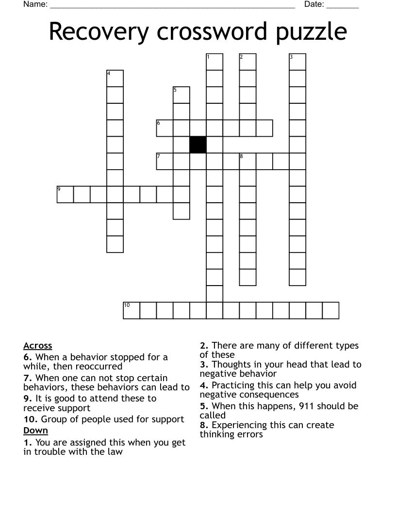 Recovery crossword puzzle