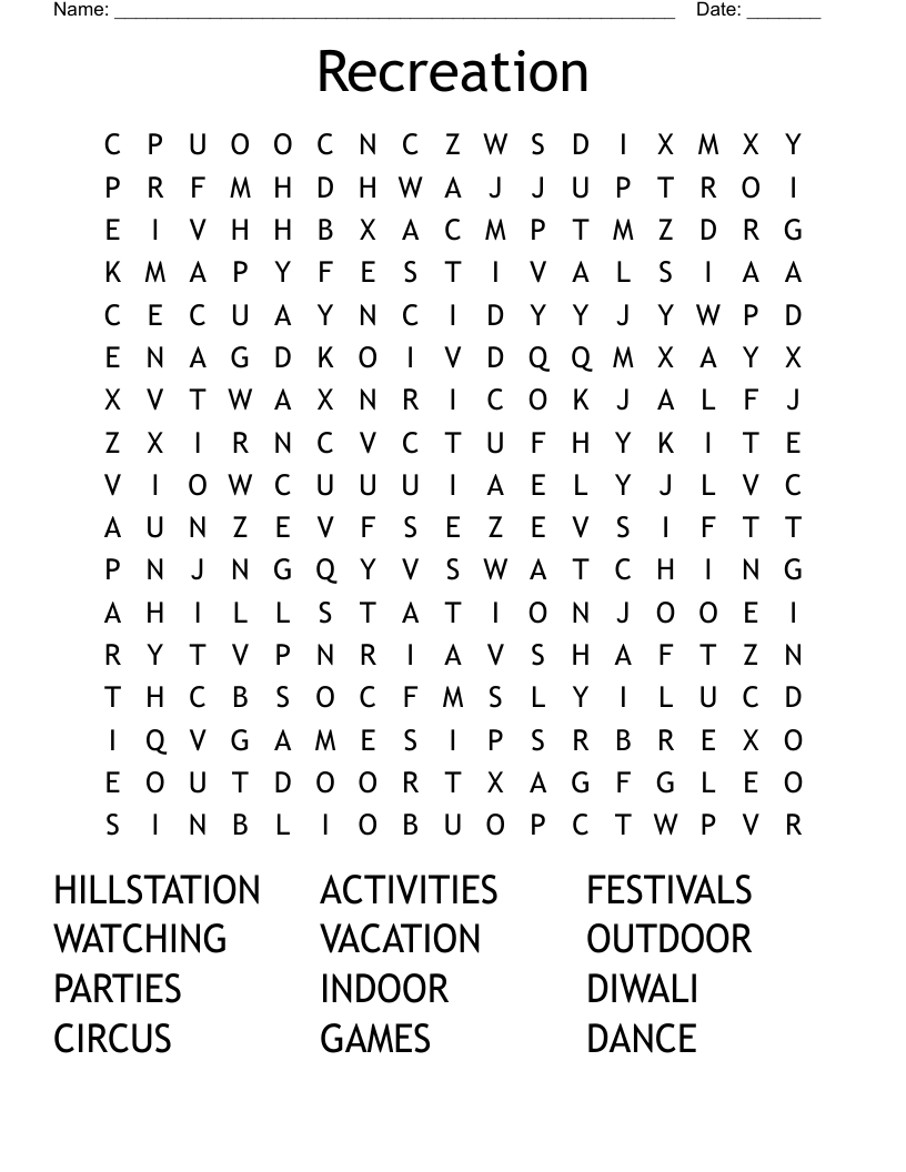 Recreation Word Search