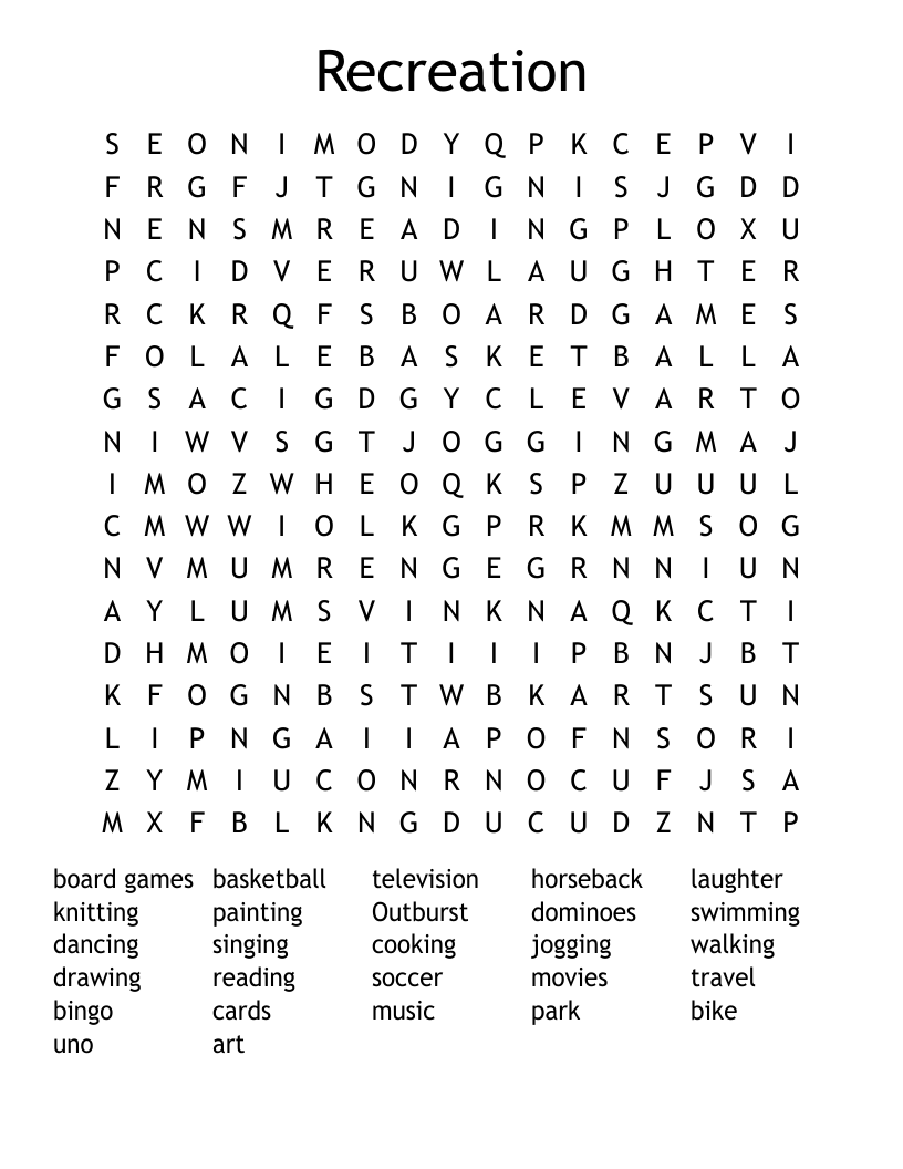 Recreation Word Search