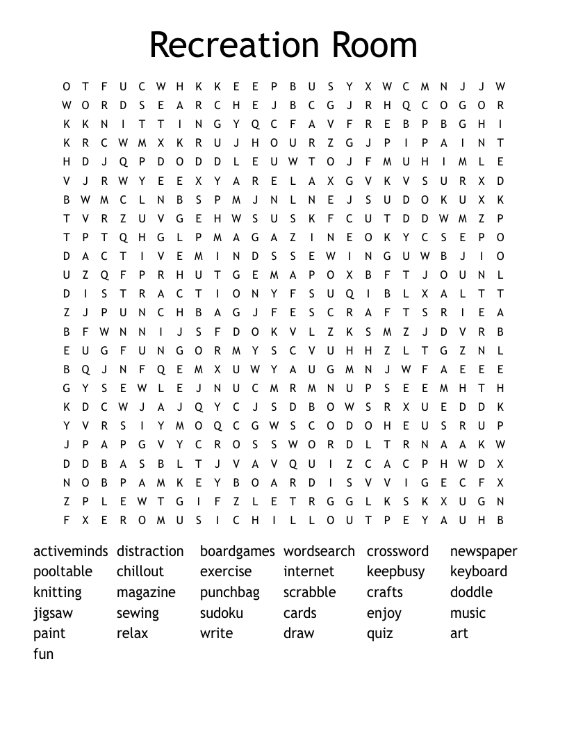 Recreation Room Word Search