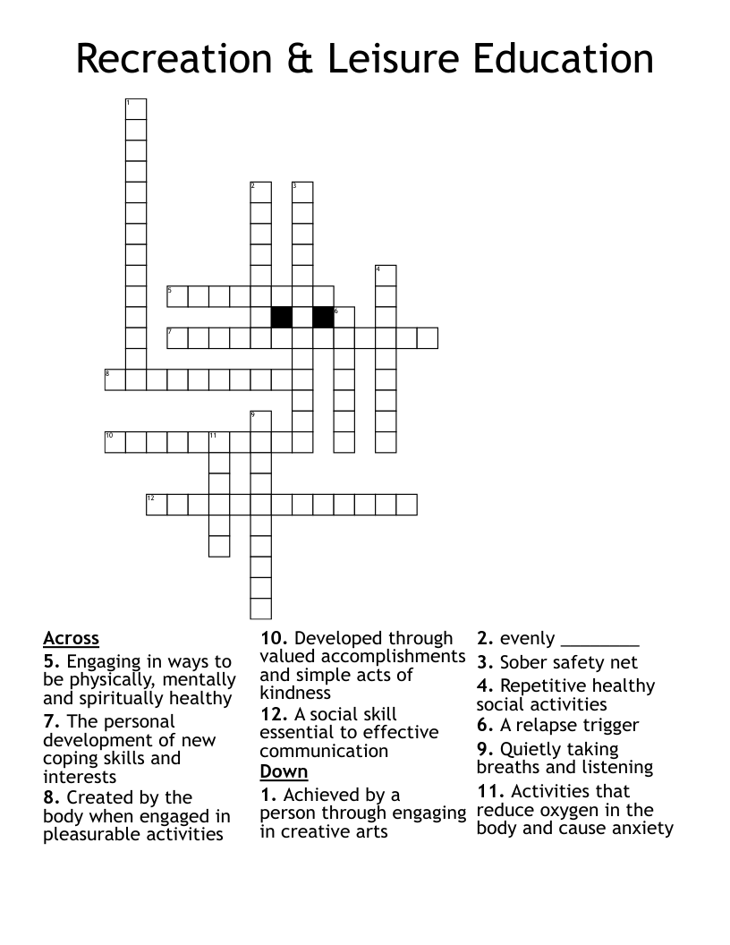 Recreation & Leisure Education Crossword