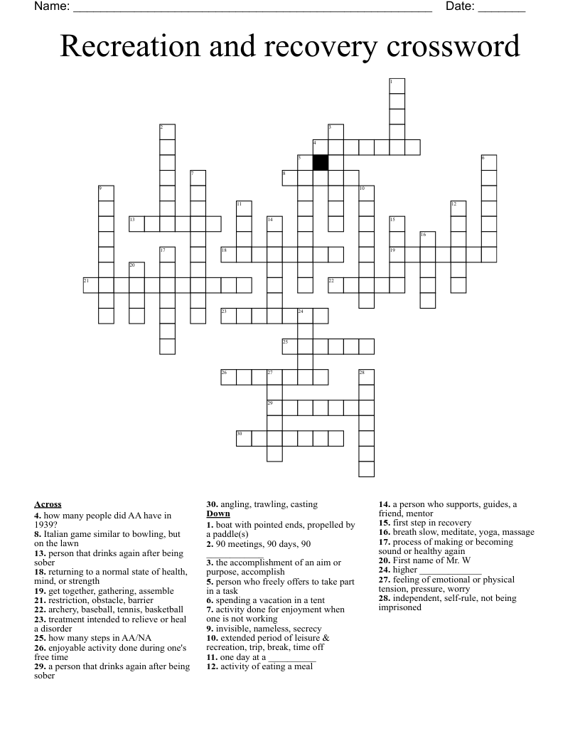 Recreation and recovery crossword