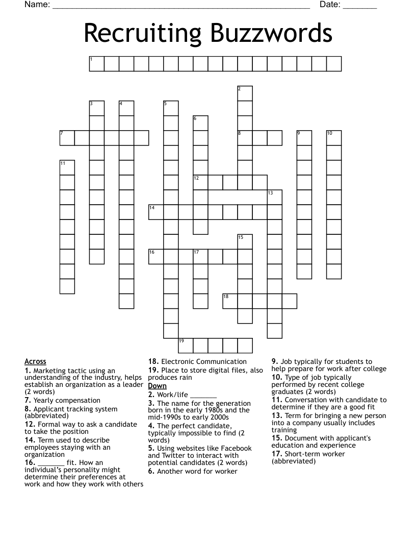 Recruiting Buzzwords Crossword