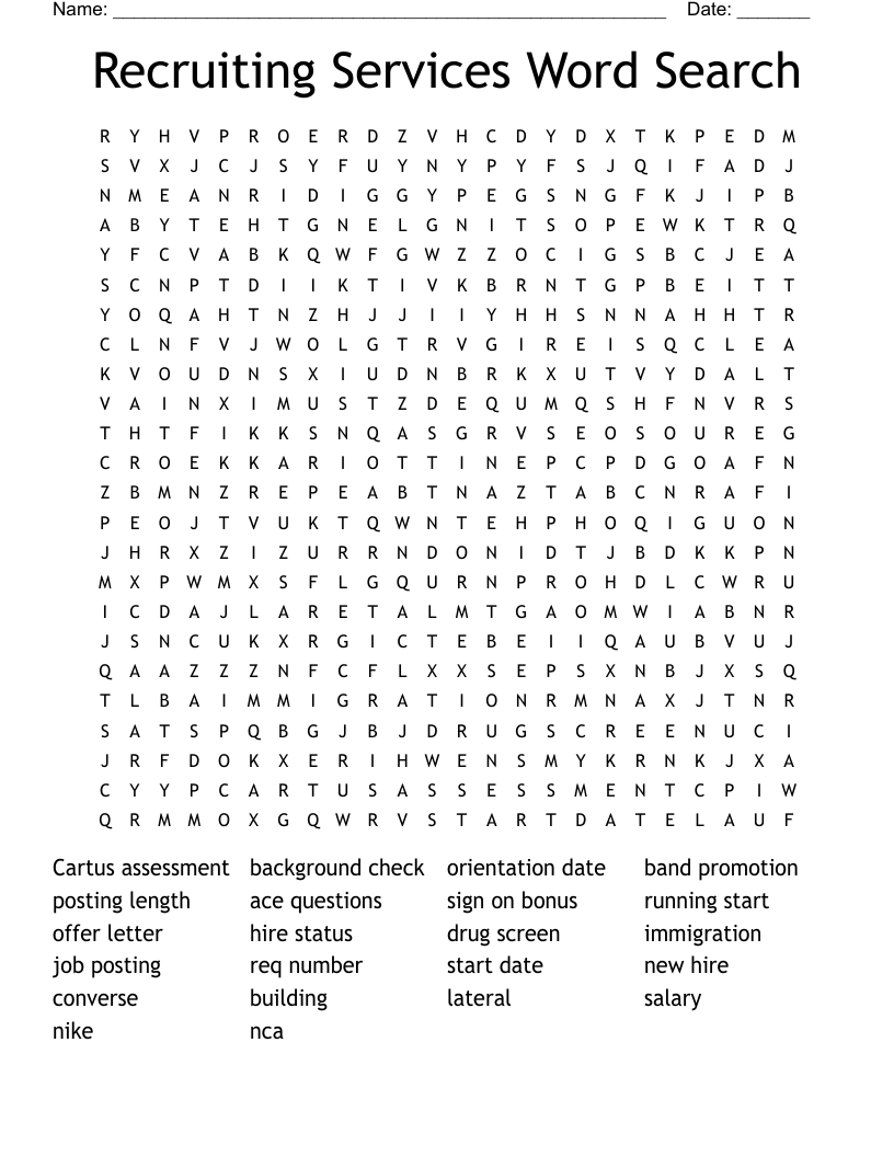 Recruiting Services Word Search