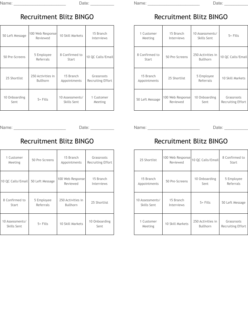 Recruitment Blitz BINGO