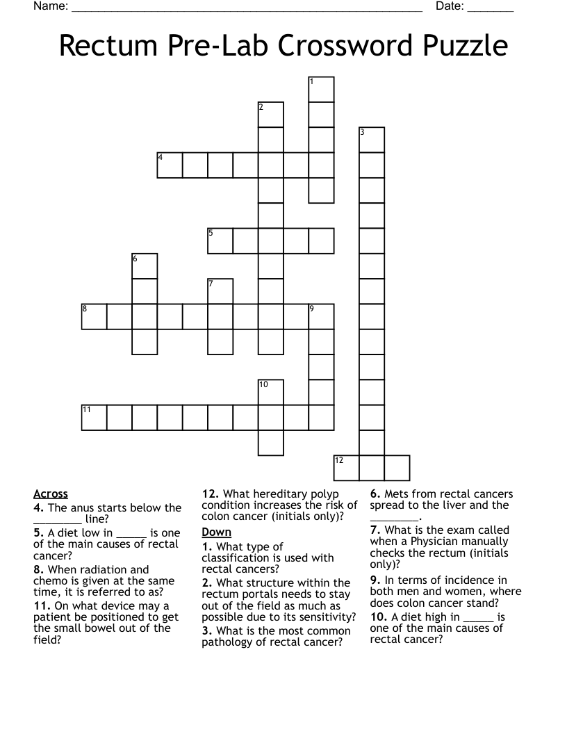 Rectum Pre-Lab Crossword Puzzle