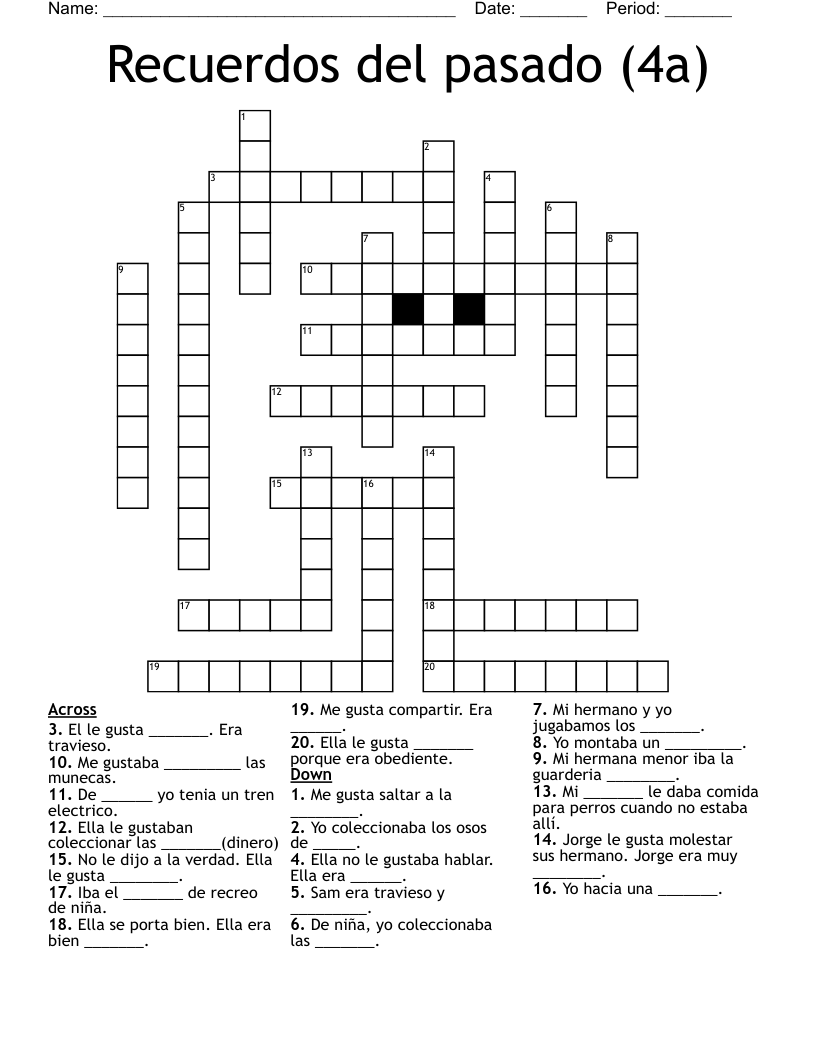 Recuerdos del pasado (4a) Crossword