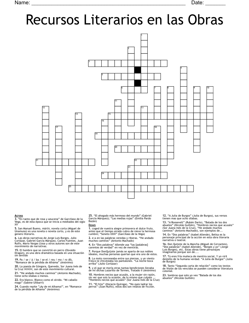 Recursos Literarios en las Obras Crossword