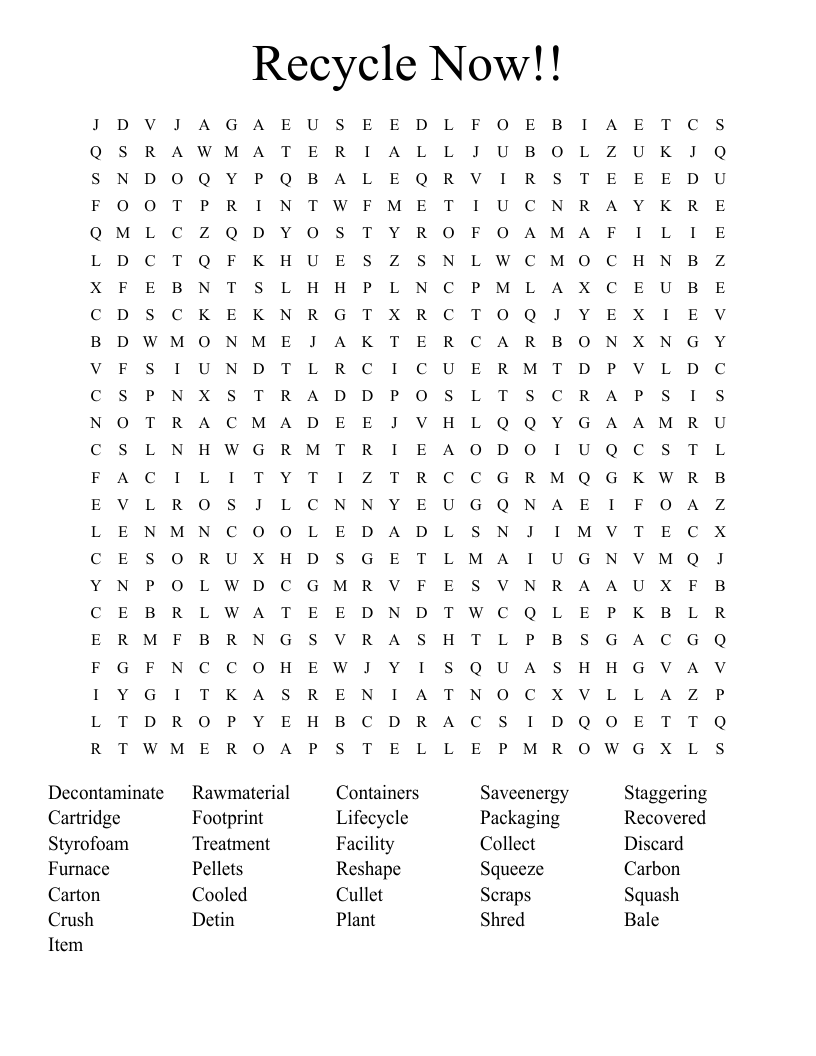 Recycle Now!! Word Search