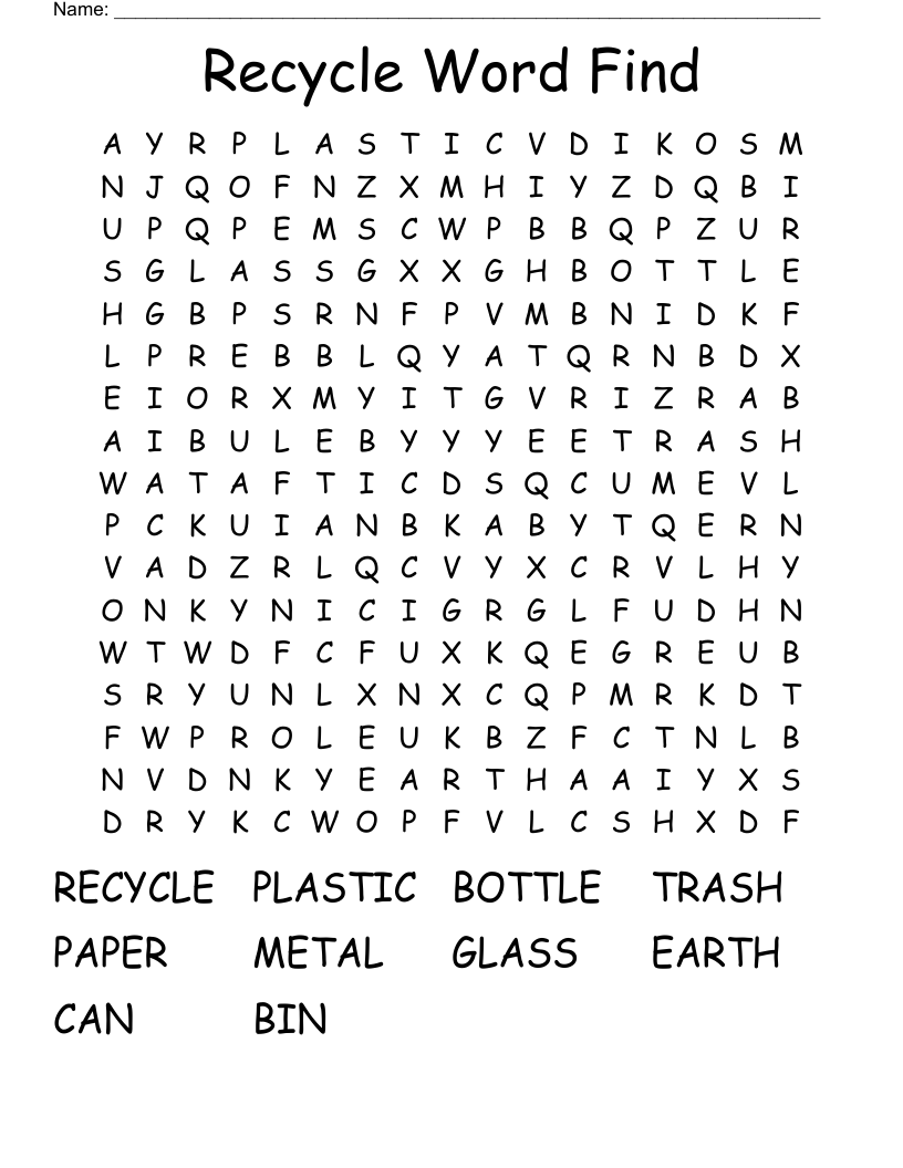 Recycle Word Find  Word Search