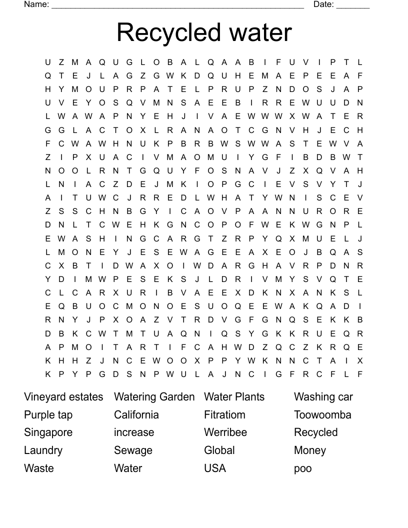 Recycled water Word Search