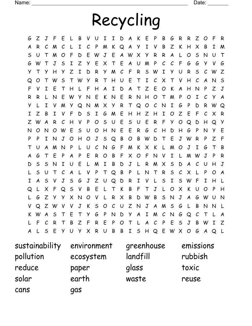 Recycling  Word Search