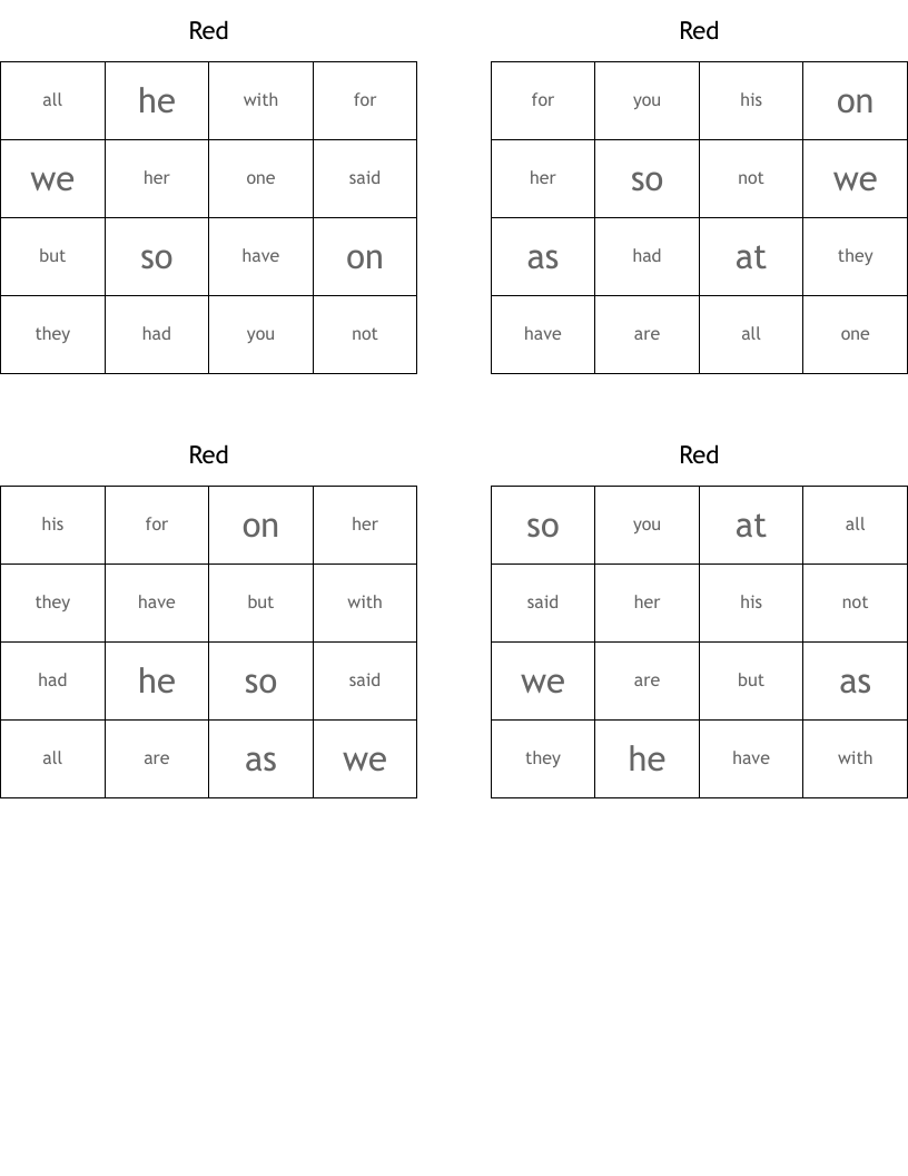 Red Bingo Cards