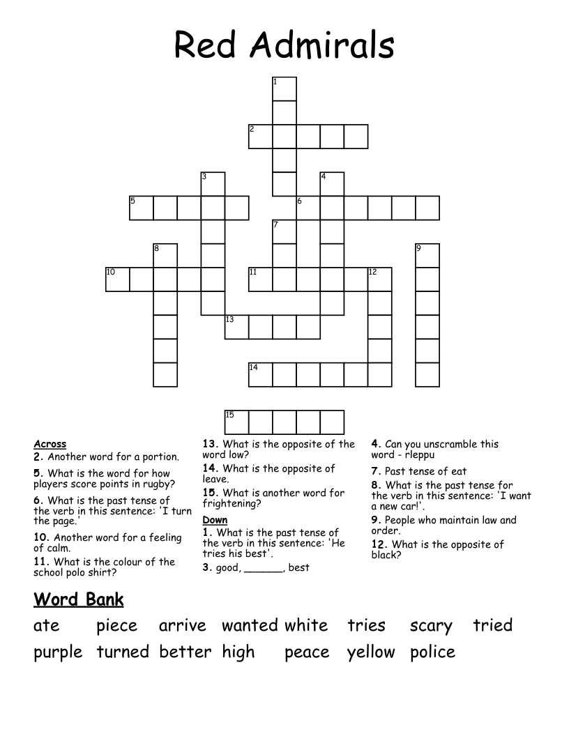 Red Admirals Crossword