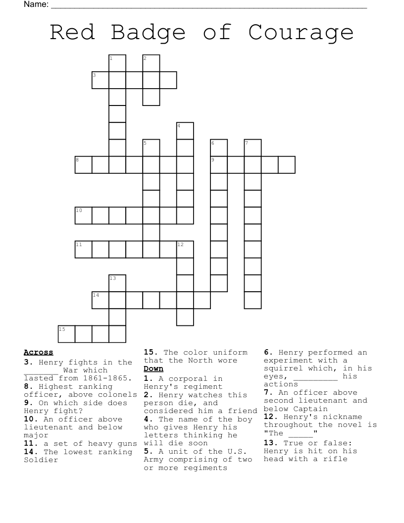 Red Badge of Courage Crossword