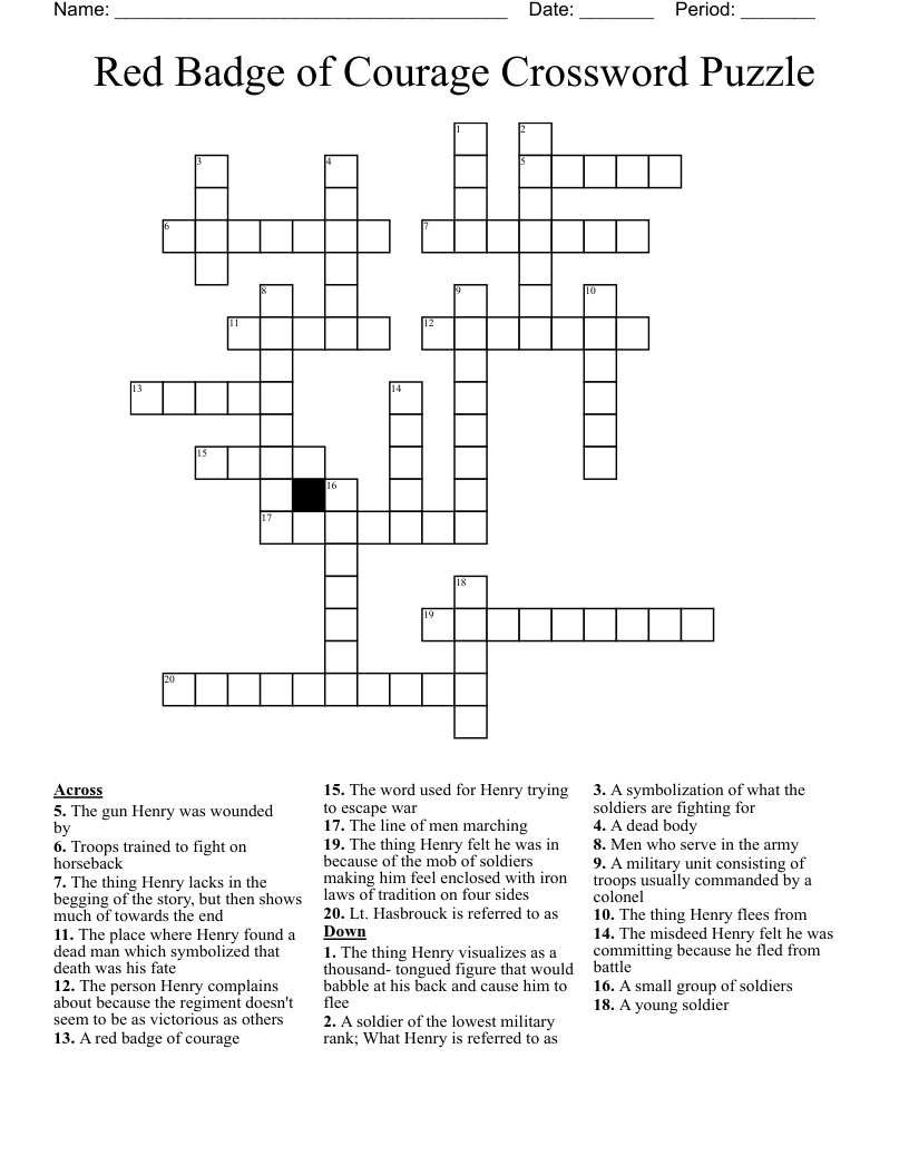 Red Badge of Courage Crossword Puzzle